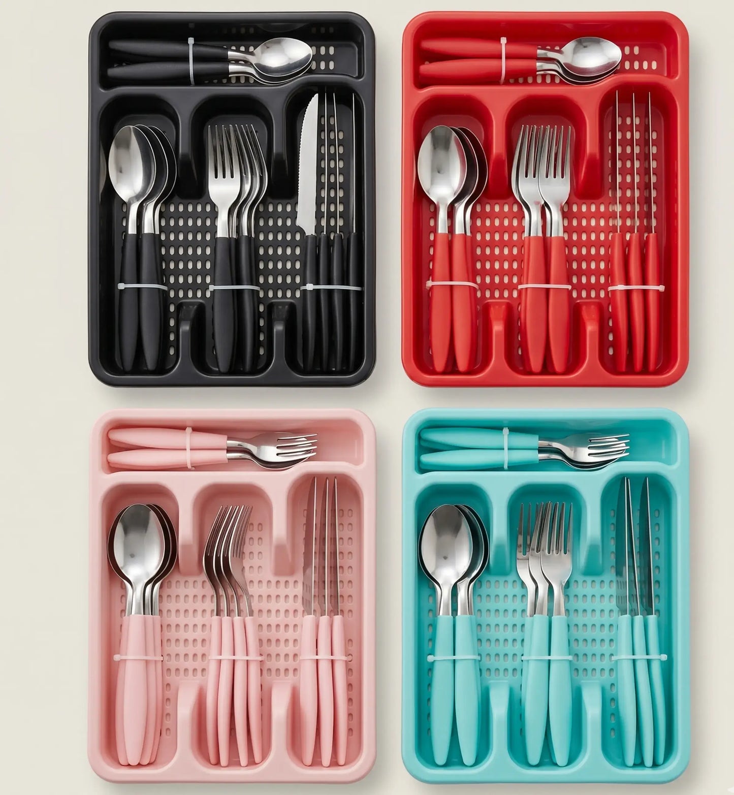 KIT DE TALHERES INOX C/ 24 PEÇAS + SUPORTE GAVETEIRO